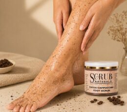 Luxury foot scrub with cocoa and coffee extracts for soft polished and nourished feet