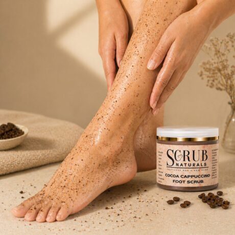 Luxury foot scrub with cocoa and coffee extracts for soft polished and nourished feet