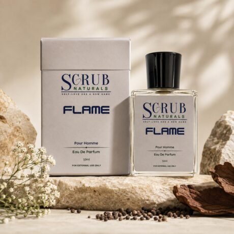 Scrub Naturals Flame Eau de Parfum unisex fragrance with Black Truffle Bergamot Orchid Patchouli Incense and Vanilla
