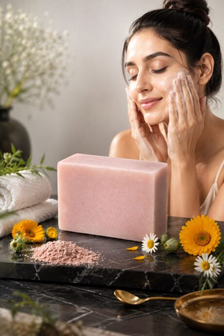 Premium acne control clay soap with calamine, calendula extract, and chamomile oil for clear and balanced skin