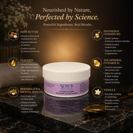 Premium Hydra Glow Shea Body Butter Cream for dry skin repair, intense nourishment, hydration, and glowing body care