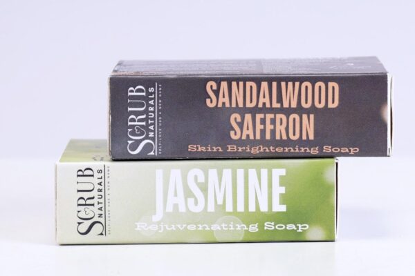 Scrub Naturals Jasmines Rejuvenating Soap And Sandalwood Saffron Skin Brightening Soap 2